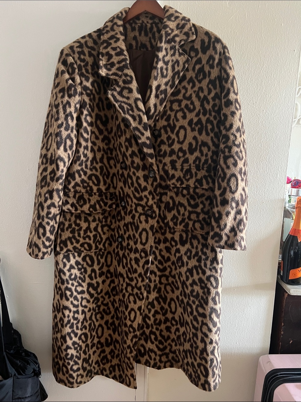 Commense Leopard Print Long Coat in Brown and Black